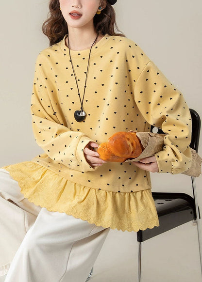 Yellow Patchwork Thick Solid Streetwear Embroidered Fall
