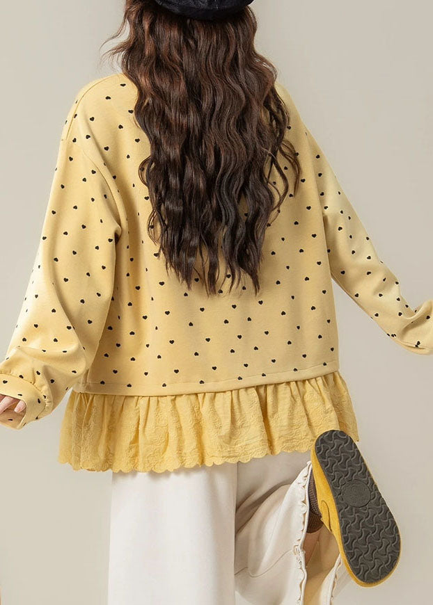 Yellow Patchwork Thick Solid Streetwear Embroidered Fall
