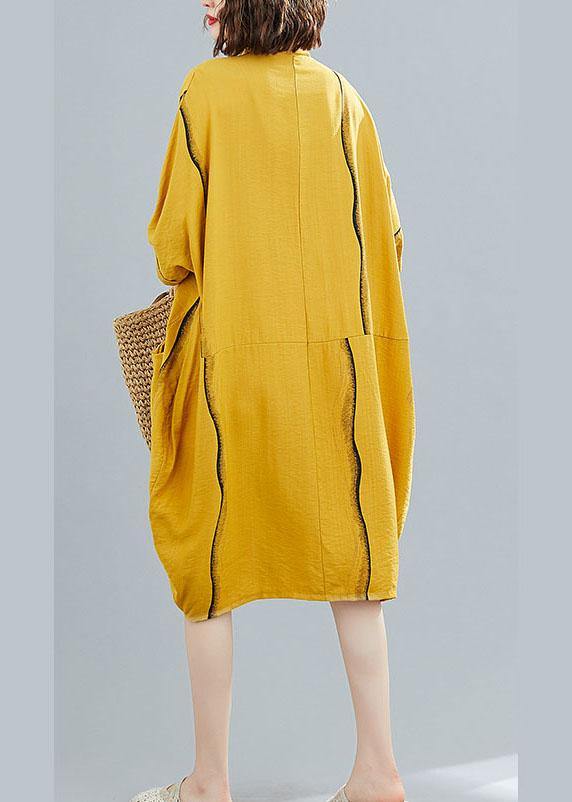 Yellow Peter Pan Collar Button Summer Party Dresses Half Sleeve - SooLinen