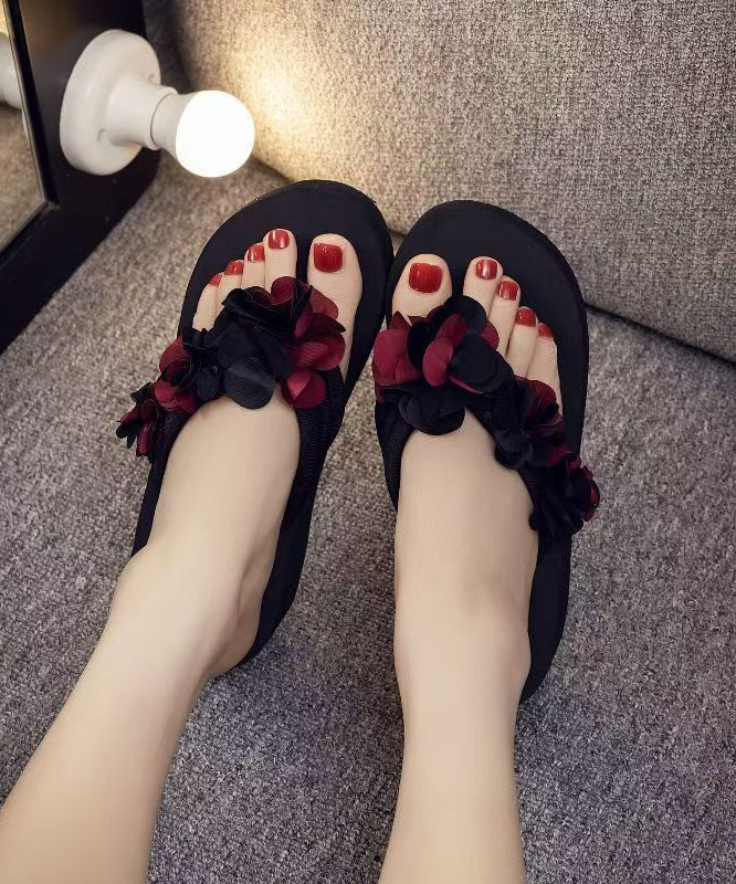 Yellow Platform Faux Leather Elegant Flower Thong Sandals