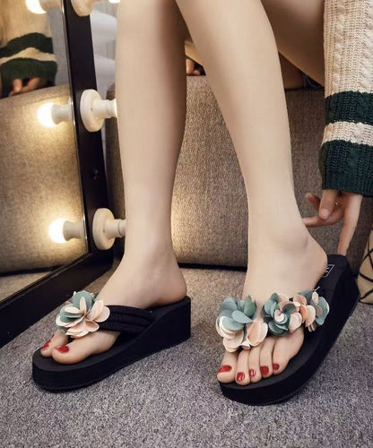 Yellow Platform Faux Leather Elegant Flower Thong Sandals