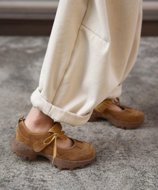 Yellow Platform Shoes Suede Casual Splicing Buckle Strap