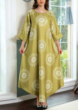 Load image into Gallery viewer, Yellow Print Cotton Long Dresses O Neck Half Sleeve