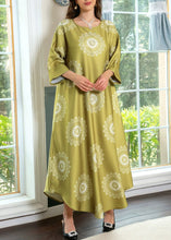 Load image into Gallery viewer, Yellow Print Cotton Long Dresses O Neck Half Sleeve