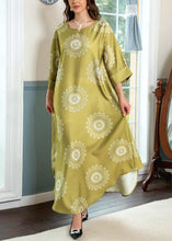 Load image into Gallery viewer, Yellow Print Cotton Long Dresses O Neck Half Sleeve