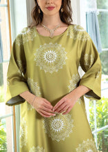 Load image into Gallery viewer, Yellow Print Cotton Long Dresses O Neck Half Sleeve