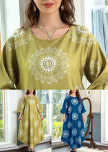 Load image into Gallery viewer, Yellow Print Cotton Long Dresses O Neck Half Sleeve