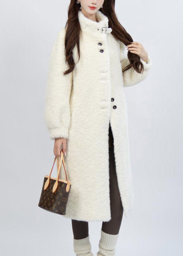 Yellow Stand Collar Button Leather And Fur Long Parka Winter