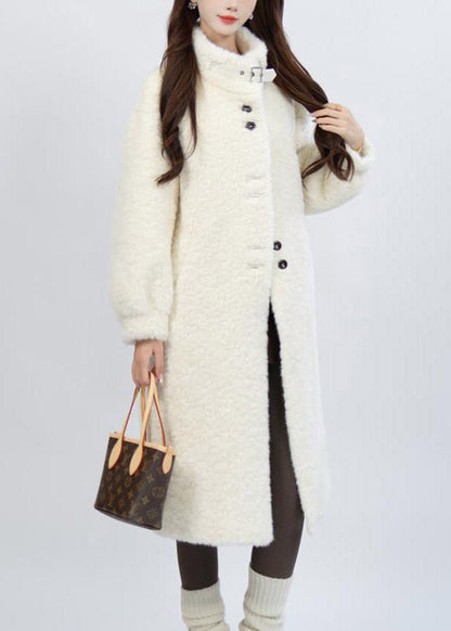 Yellow Stand Collar Button Leather And Fur Long Parka Winter