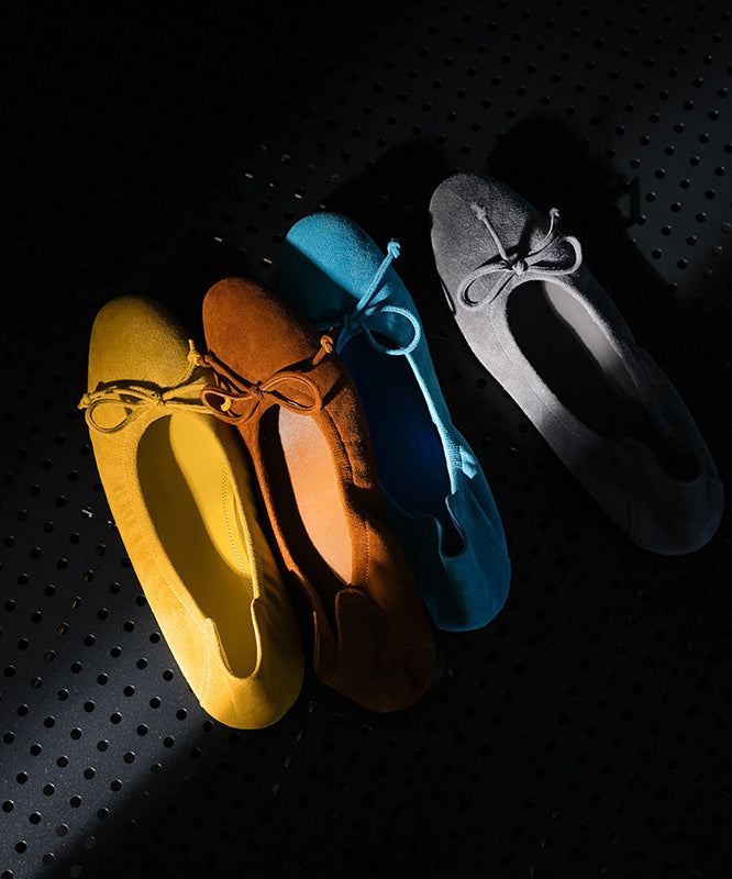 Yellow Suede Bow Splicing Comfy Flat Shoes For Women