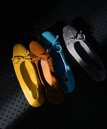 Yellow Suede Bow Splicing Comfy Flat Shoes For Women