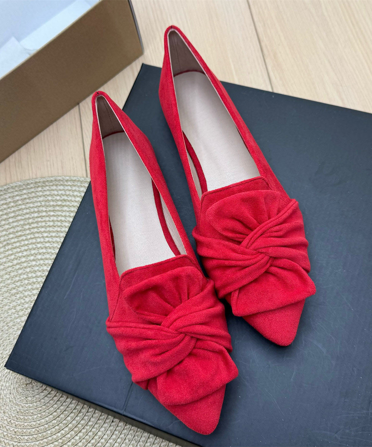 Yellow Suede Bow Splicing Penny Loafers Pointed Toe Plus Size