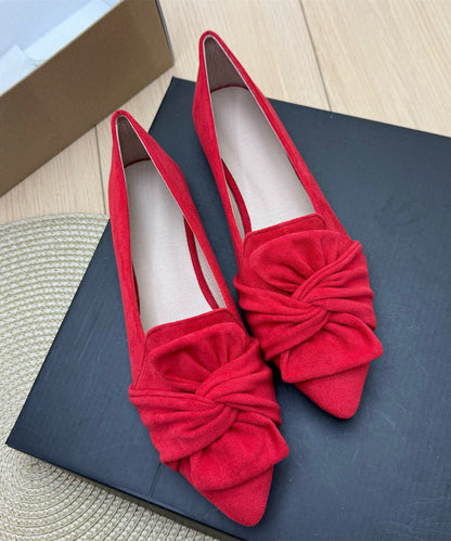 Yellow Suede Bow Splicing Penny Loafers Pointed Toe Plus Size