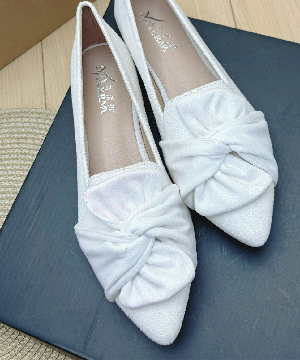Yellow Suede Bow Splicing Penny Loafers Pointed Toe Plus Size