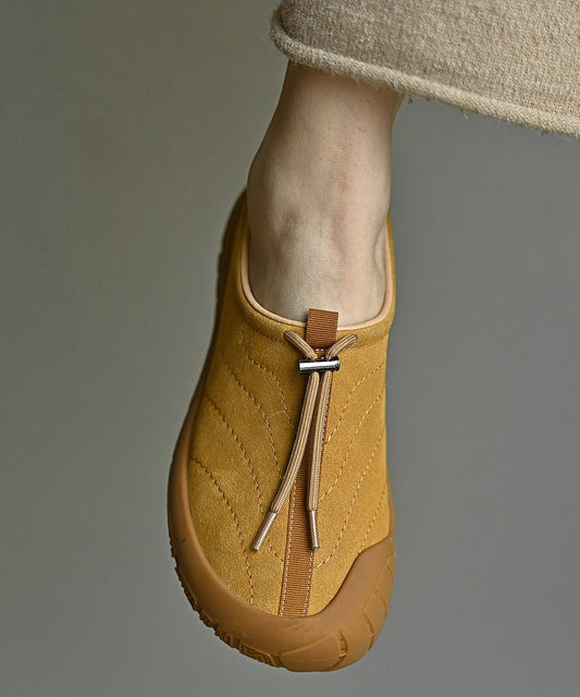 Yellow Suede Drawstring Splicing Casual Flat Shoes