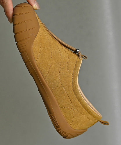 Yellow Suede Drawstring Splicing Casual Flat Shoes