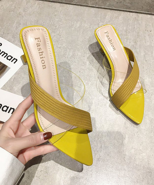 Yellow Suede Splicing Zircon High Heel Slide Sandals