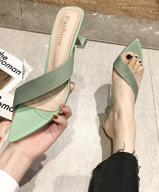 Yellow Suede Splicing Zircon High Heel Slide Sandals