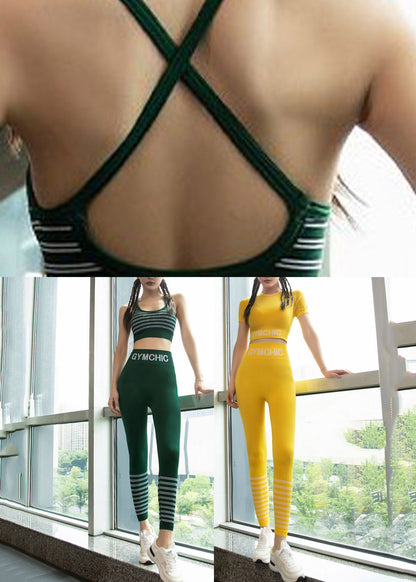 Yellow Tummy Control Sports Bra And Leggings Set Suit