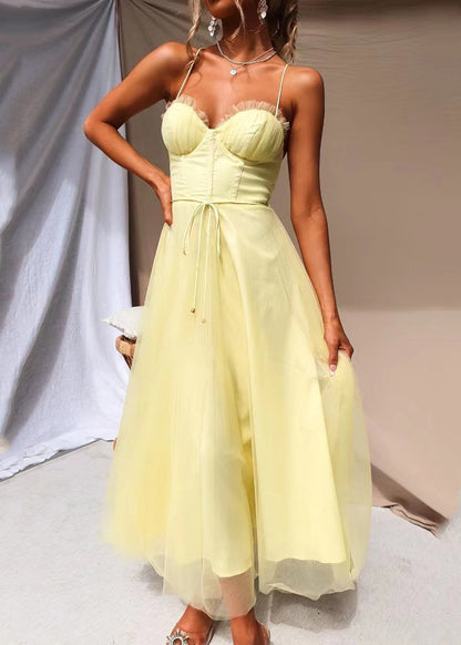 Yellow Tunic Tulle Tulle Maxi Spaghetti Strap Dress Summer