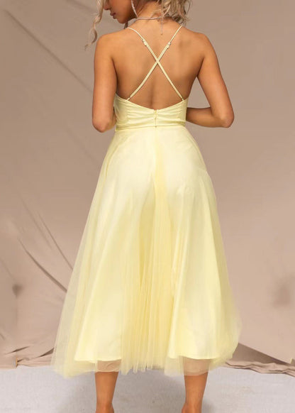 Yellow Tunic Tulle Tulle Maxi Spaghetti Strap Dress Summer