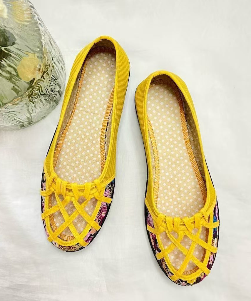 Yellow Walking Sandals Cotton Fabric Plus Size Hollow Out Water Sandals