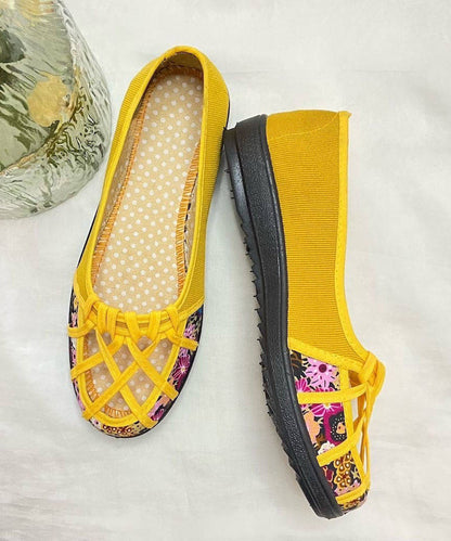 Yellow Walking Sandals Cotton Fabric Plus Size Hollow Out Water Sandals