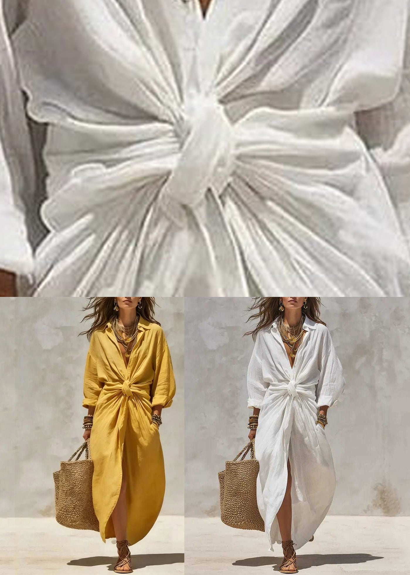 Yellow Wrinkled Pockets Long Dresses Peter Pan Collar Fall