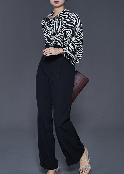 Zebra Pattern Print Silk Two Pieces Set Oversized Spring