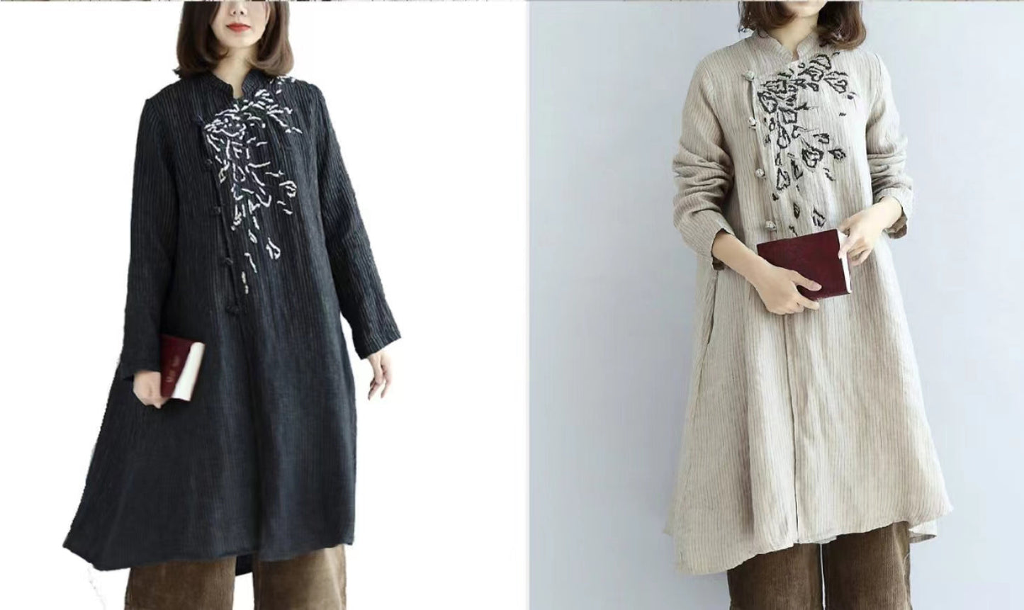 Vintage black linen dresses plus size linen blouses caftans