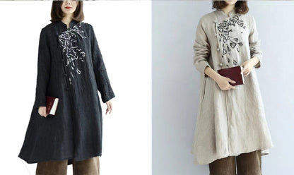 Vintage black linen dresses plus size linen blouses caftans