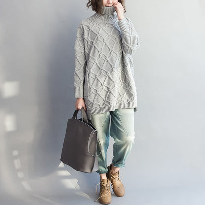 autumn warm light gray cotton sweater plus size cozy batwing knit tops