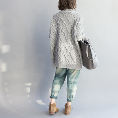 autumn warm light gray cotton sweater plus size cozy batwing knit tops