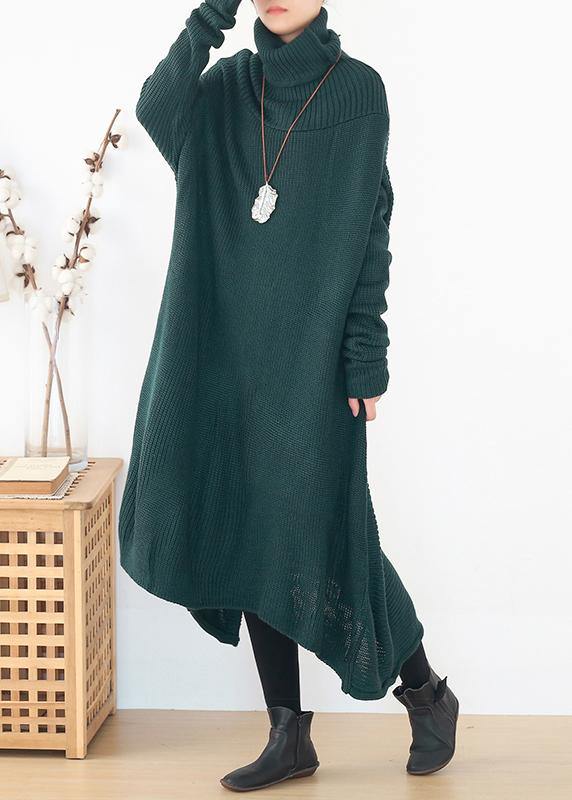 back open Sweater high neck dress outfit Moda blackish green  Hipster knitted tops - SooLinen