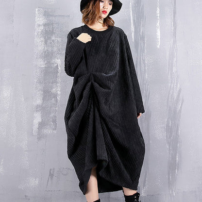 baggy black maxi dress casual O neck traveling dress fine asymmetric dresses