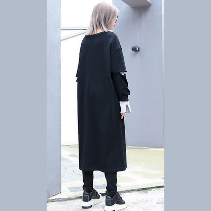 baggy khaki cotton caftans plus size clothing O neck traveling clothing 2018 pockets patchwork autumn dress