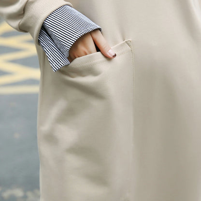 baggy khaki cotton caftans plus size clothing O neck traveling clothing 2018 pockets patchwork autumn dress