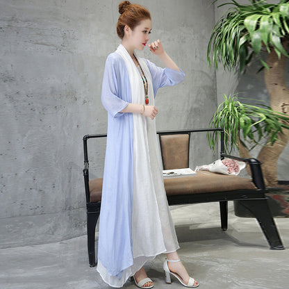 baggy light blue linen dresses plus size clothing Half sleeve cotton dress fine o neck linen clothing dress