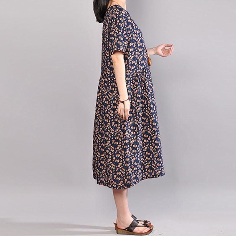 baggy long cotton dress oversized Floral Printed Dresses Summer Round Neck Short Sleeve Dress