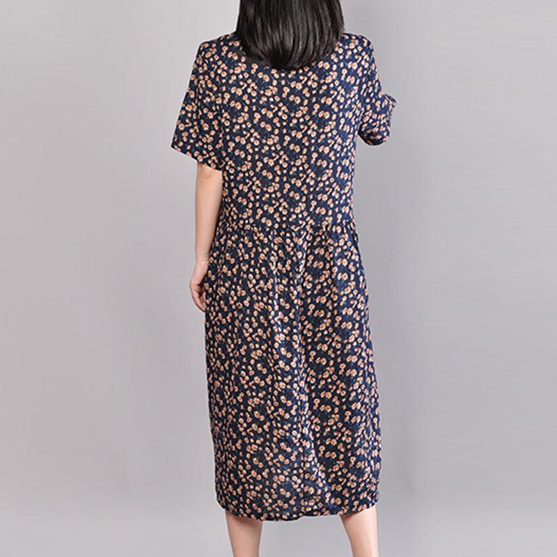 baggy long cotton dress oversized Floral Printed Dresses Summer Round Neck Short Sleeve Dress