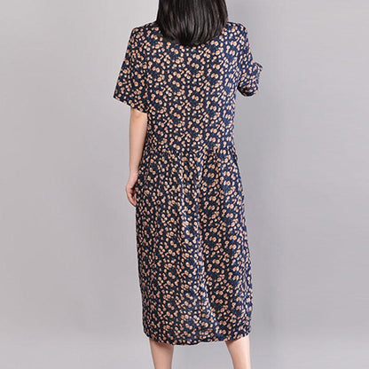 baggy long cotton dress oversized Floral Printed Dresses Summer Round Neck Short Sleeve Dress