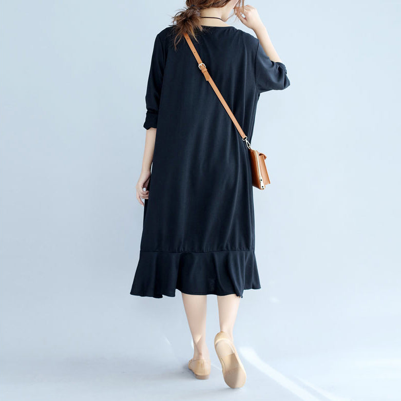 black ruffles casual cotton dresses oversize long sleeve maternity dress