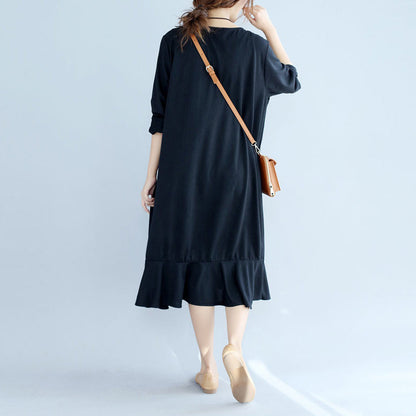 black ruffles casual cotton dresses oversize long sleeve maternity dress