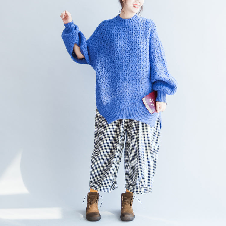 blue stylish casual cotton knit tops oversize autumn 2025 warm sweater