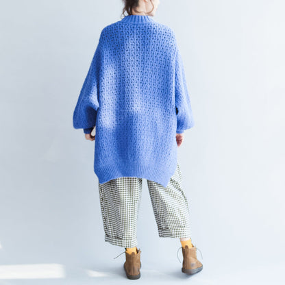 blue stylish casual cotton knit tops oversize autumn 2025 warm sweater