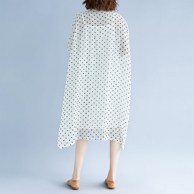 bohemian style white maxi dresses Turn-down Collar long sleeve prom dress dotted baggy dresses maxi dress