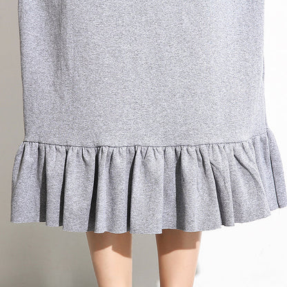 boutique black autumn cotton dress trendy plus size O neck cotton clothing dress 2018 long sleeve Cinched maxi dresses