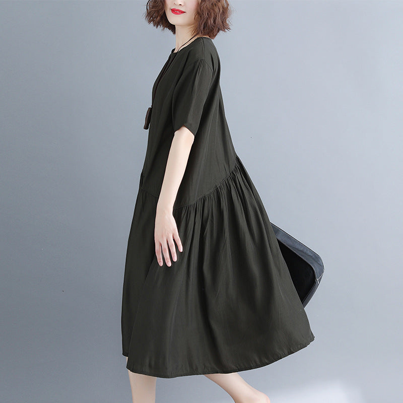 boutique black long cotton dresses trendy plus size O neck clothing dress boutique baggy dresses