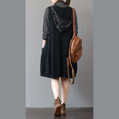 boutique black pure cotton dresses plus size holiday dresses hooded casual sleeveless cotton clothing dresses