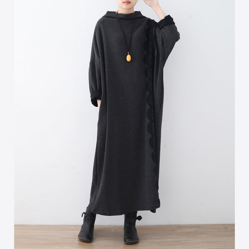 boutique dark gray linen dresses trendy plus size lack patchwork traveling dress casual asymmetrical maxi dresses